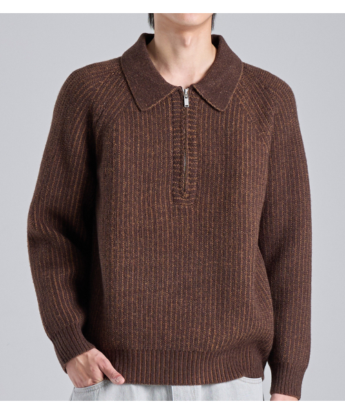 Woolblend classic half‑zip кардиган (brown)