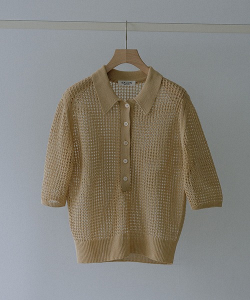 Cord yarn half‑sleeve polo shirt
