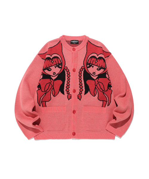 DEVIL GIRL KNIT CARDIGAN_PINK (NG2FFUK681A) — вязаный кардиган Devil Girl, розовый