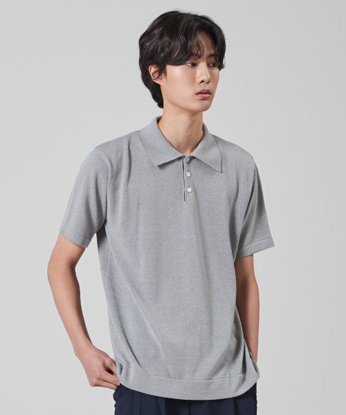 1/2 SUMMER COLLAR KNIT_GRAY — летняя трикотажная рубашка с воротником, серая