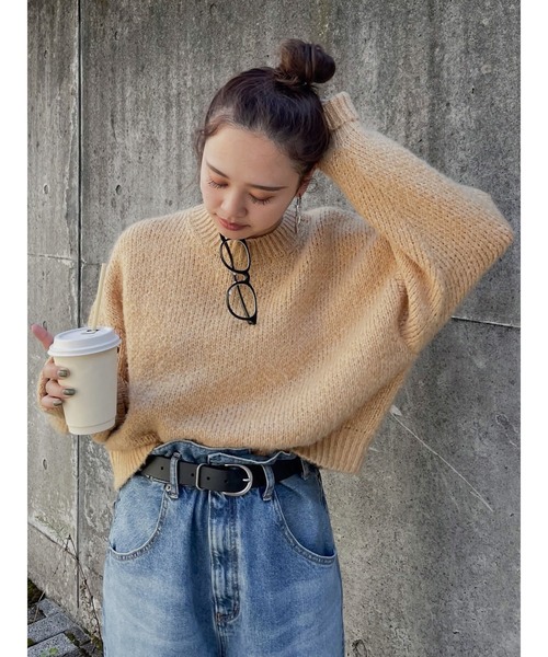 Color Mohair смешанный вязаный пуловер