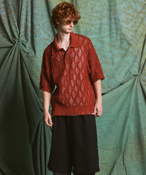 UNISEX Sheer Lace Mesh Prime‑Over Knit Polo Shirt — кружевное сетчатое поло MAISON SPECIAL