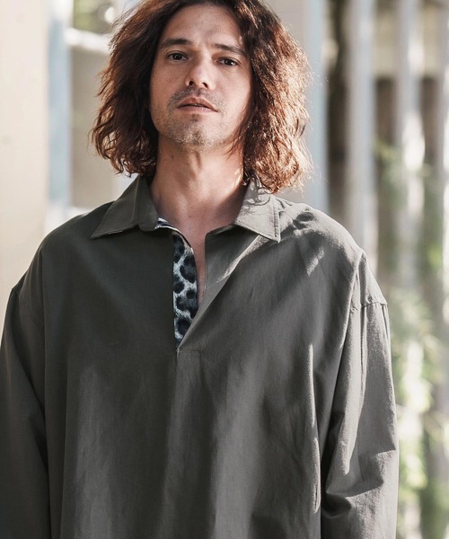 Silky Cotton Linen Skipper Shirt с леопардовой вставкой ms5947