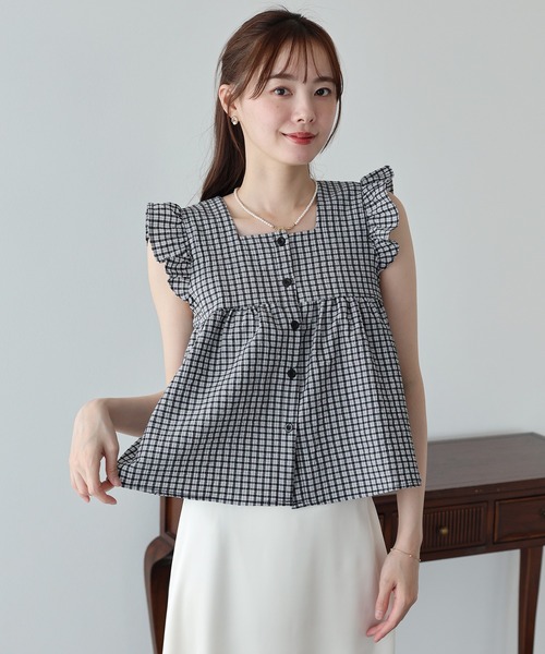 Squeanec neck check blouse — блуза в клетку