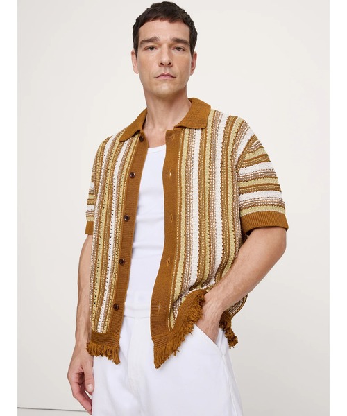 Fringe cotton polo cardigan — поло‑кардиган