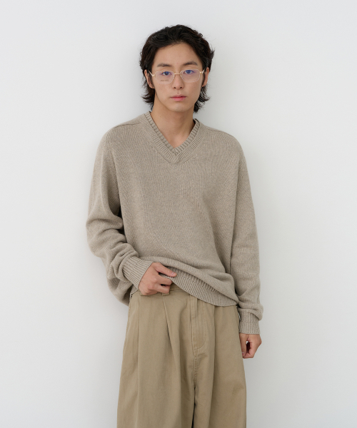 Layered V-neck knit (бежевый)