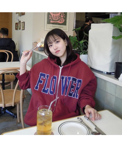 FLOWER ZIP UP HOOD (WINE) — худи с цветочной молнией (винный)