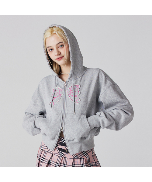 Rivona Apricot Crop Hooded Zip‑Up — укороченная худи‑куртка с капюшоном и молнией, принт 'Applique'