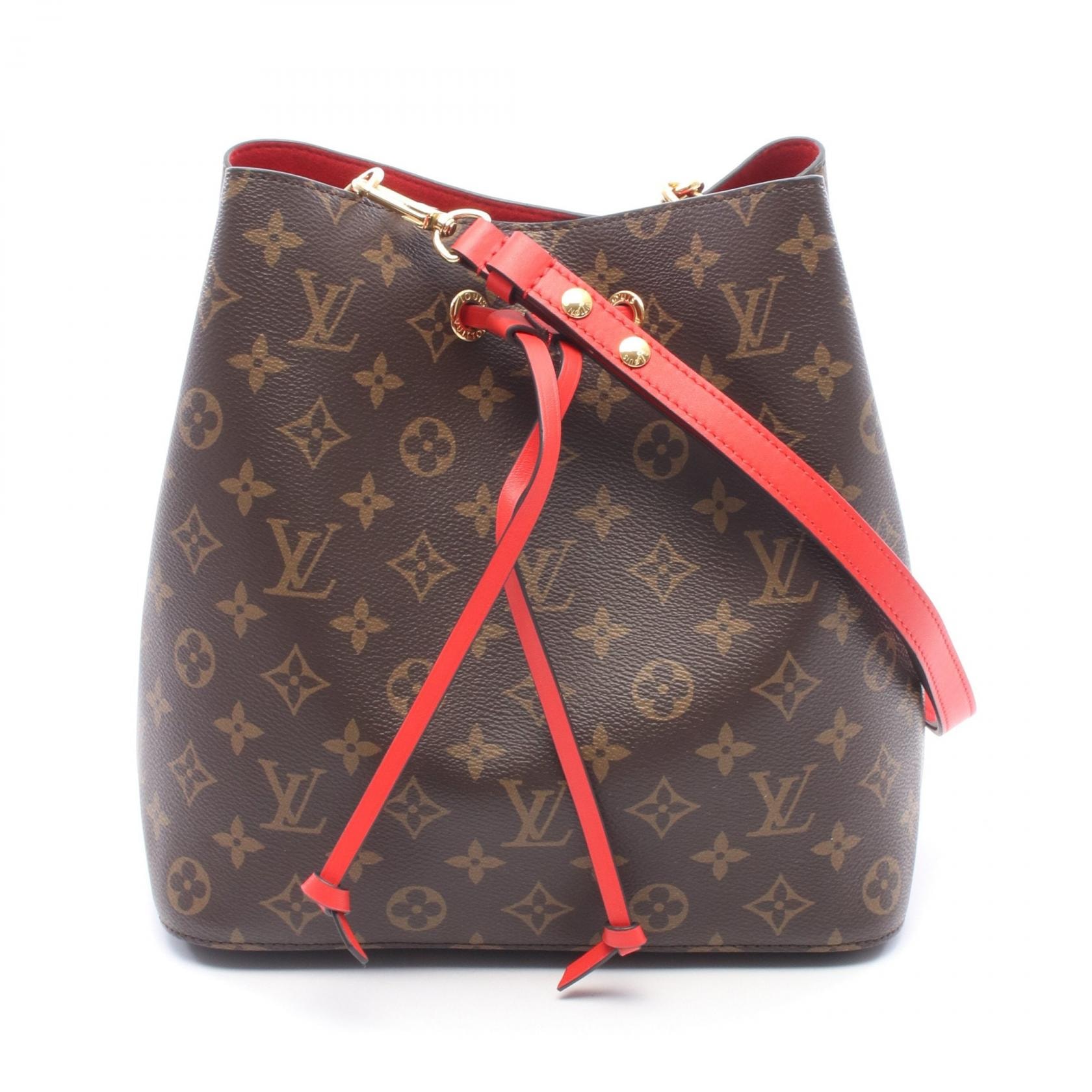Сумка Louis Vuitton NeoNoe через плечо, канвас с ПВХ-покрытием, кожа, монограмма Coquelicot, женская, коричнево-красная, M44021