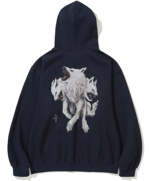 3 Headed Wolf Pullover Hood — худи с трёхглавым волком, тёмно‑синее