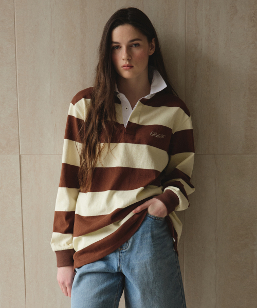 Полосатая регбийная рубашка — коричневый (Striped Rugby Shirt_Brown)