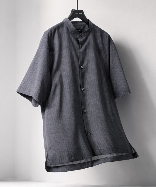 MADE IN JAPAN AIR WOOL стайп бандカラー футболка | охлаждающая текстура/воздухопроницаемость/лето/тонкая/быстрая сушка/лёгкая/антибактериальная