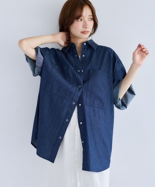 Rollupライト Denim Shirt 885560 — джинсовая рубашка с отворотами