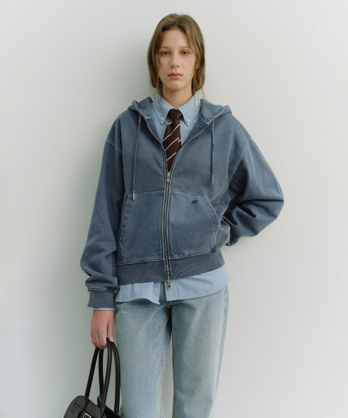 UNISEX Garment Dyed Zip‑Up Hoodie UDTS6A114 — navy (унисекс)