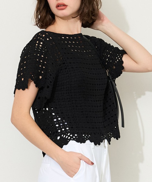 Fleece‑slub クロシェ полуприлегающая футболка — флисовая, короткий рукав
