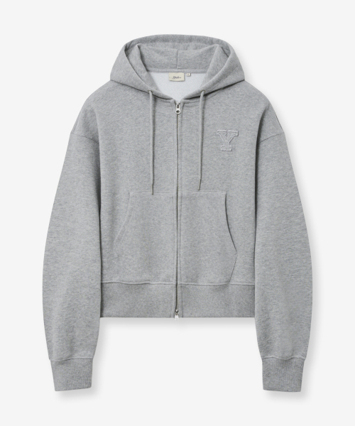 Womens Y Logo Crop Fleece Zip Up — женская флисовая укороченная толстовка на молнии, логотип Y (серый)
