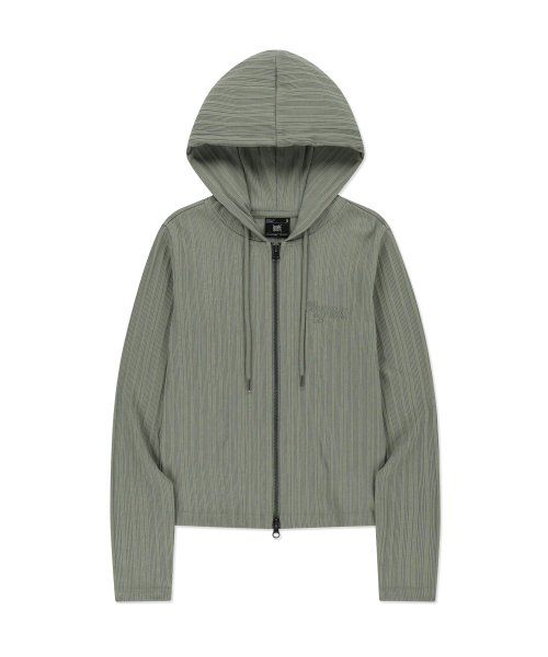 W Slim Fit Rib Hood Zip-Up — женская худи‑куртка узкого кроя с ребристой фактурой, цвет хаки