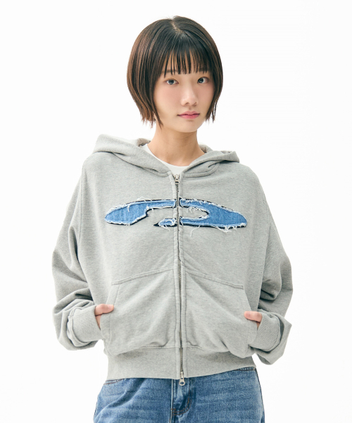 Disk Logo Denim Applique Zip-Up M.Gray — джинсовая куртка с вышивкой и молнией