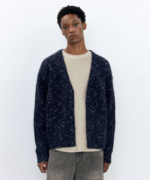 Итальянский мужской меховой кардиган Dark Navy (длинный)