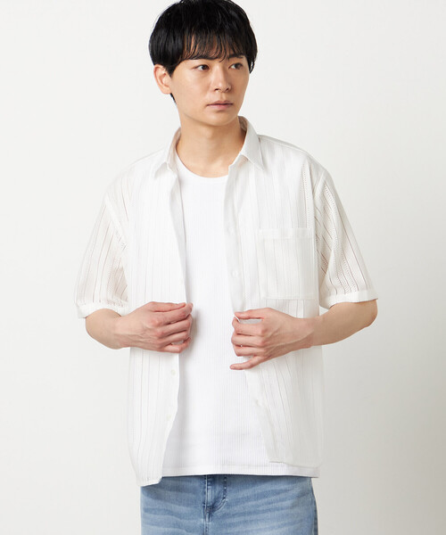 Tricot Lace Shirt Point Collar 半袖 T-shirt (трикотаж)