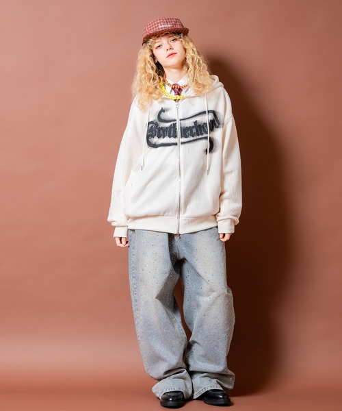 a.p.o.v. — Big Logo Spleeprefix print rib knit oversize zip-up parka (модель с большим логотипом)