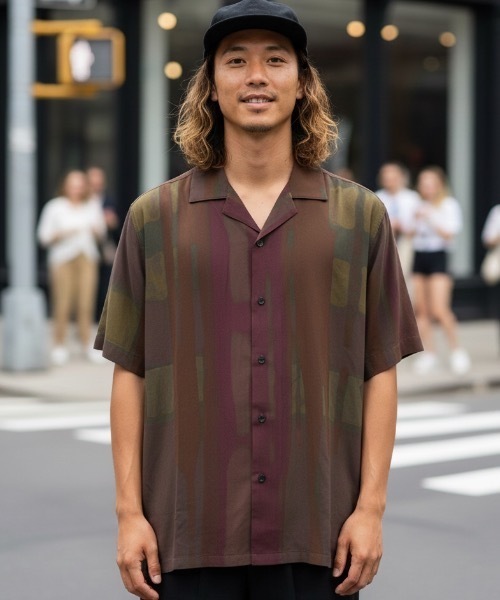 SS SHIRT/OAS артстрил открытая краевая футболка полуплатье, коричневый×золотой, лето