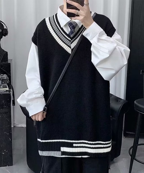 Вязаный жилет с линейным V‑образным вырезом Line V‑Neck Knit Vest