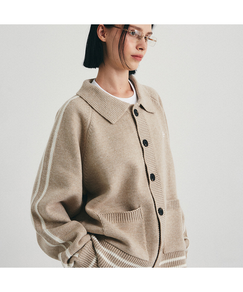 Sportsカラーラグランニットカードigan beige — спортивный реглан‑кардиган, бежевый
