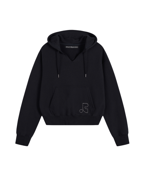 V-NECK CROPPED HOODIE — укороченное худи с V-образным вырезом, navy