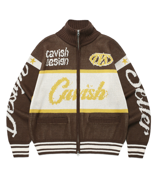 RACING TEAM KNIT ZIP UP BROWN (CV2EFUK682A) — коричневый вязаный бомбер на молнии