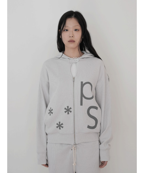 Waffle Zip-Up Hoodie — вафельное худи на молнии, светло-серый