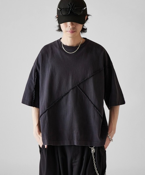[Neucon] REBUILD SEAM WIDE SHORT TEE — рибилд разрезной широкий шорт‑футболка
