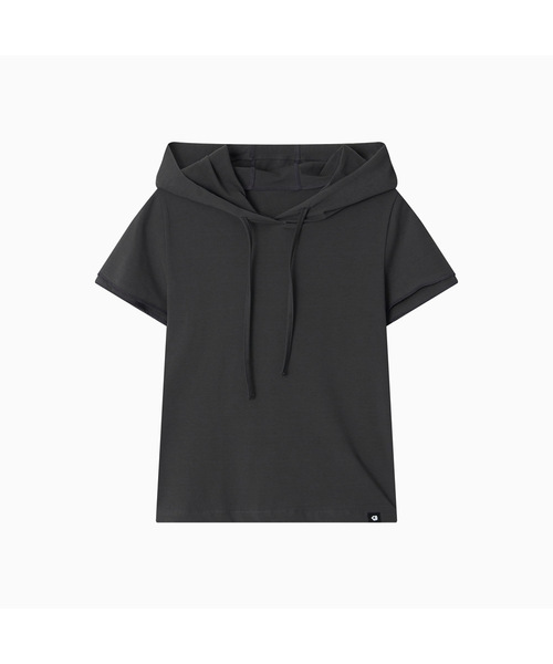 Hooded Layered Cap Sleeve T‑shirt, Charcoal — футболка с капюшоном и многослойным рукавом, угольный цвет