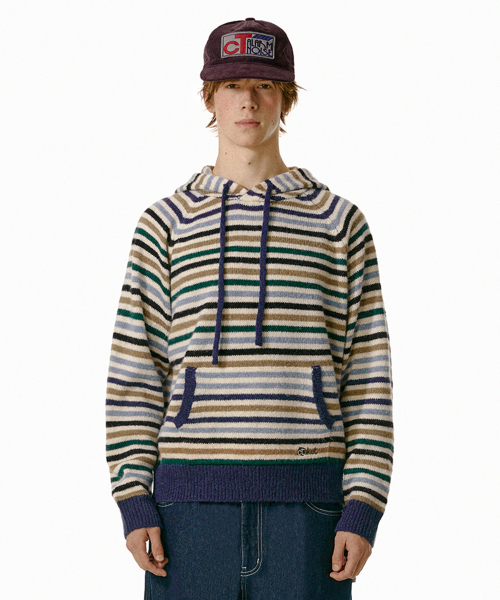 Harmony Stripe Knit Hoodie — худи в полоску, темно-синий