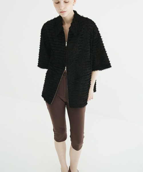 Feather H/S Over Zip Shirt — рубашка с молнией и перьевой отделкой, короткий рукав