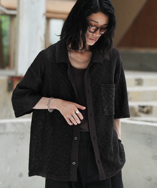 Жаккардовая сетчатая вязаная рубашка (JACQUARD MESH KNIT SHIRT)