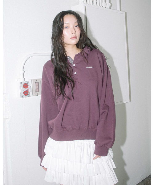 WP Checked Collar Sweatshirt (WINE)