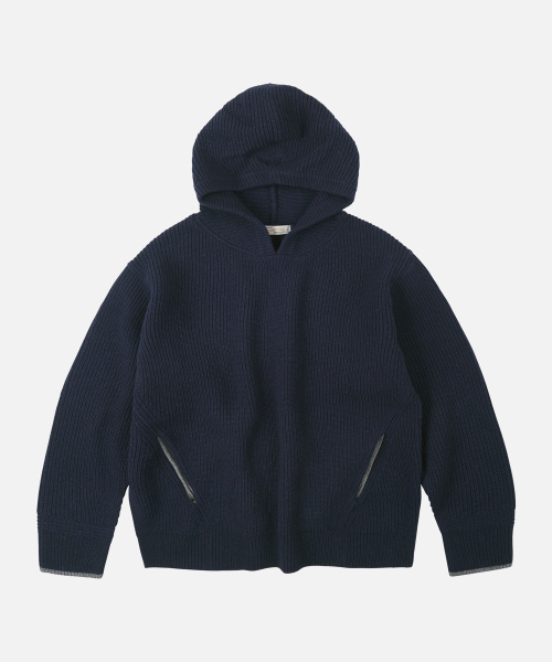 KANGAROO KNIT PULLOVER HOODY — худи с карманом-кенгуру, цвет: тёмно-синий