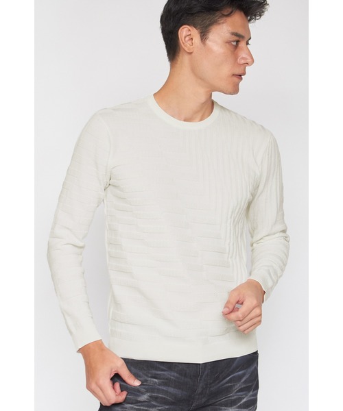 TORNADO MART — вязаный свитер с байкерским принтом (Bias Rinse Crew Neck Knit)