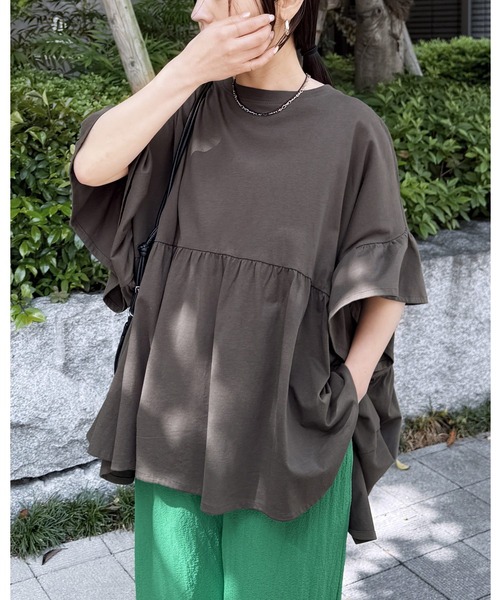 [Ощущение прохлады] French frill рукав‑wide cut‑shirt