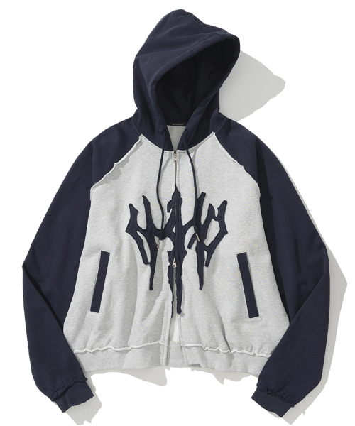 N4ND Trident Logo Raglan Hood Zip Up — Navy