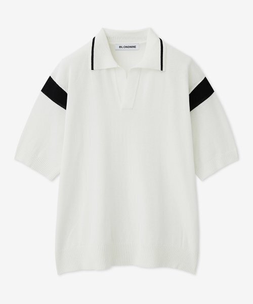 Cotton Basic‑type open collar поло с коротким рукавом — Ivory