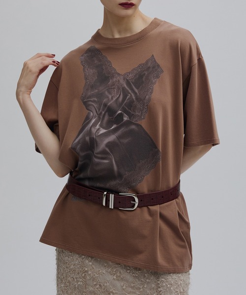 Lacy satin принт‑футболка