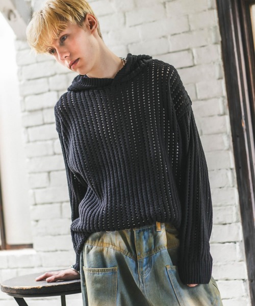 Over‑size knit night shirt — pullover‑parka