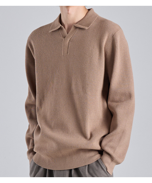 Woolblend open collar knit (beige) — вязаный джемпер с открытым воротником, бежевый