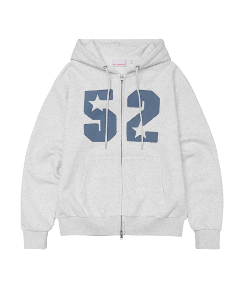52 Applique Hoodie Zip Up — худи с аппликацией, светло‑серый, на молнии