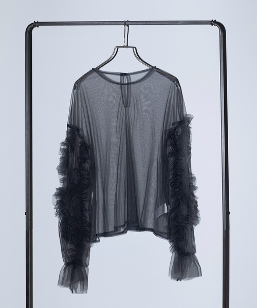 MAISON BREEZE reveur — frill sheer tulle blouse — кружевная шифоновая блуза с воланом