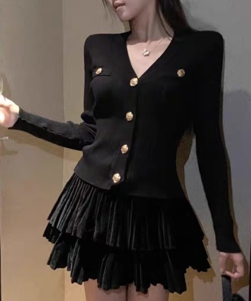 Gold button ботан V‑neck жакет кардиган с золотыми пуговицами (cardigan)