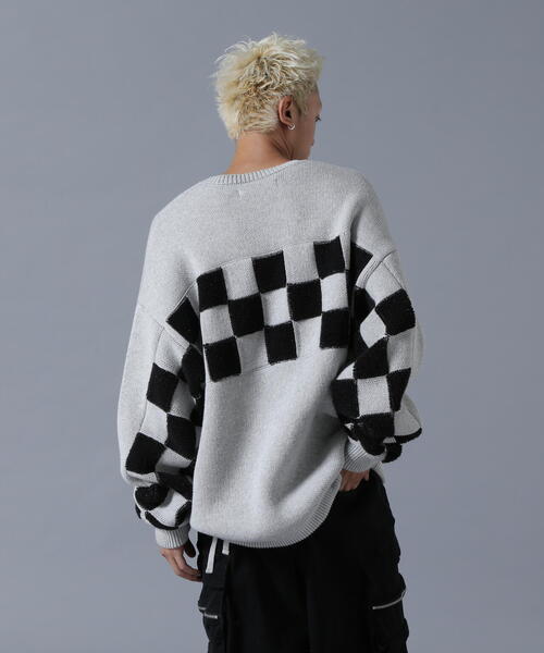 DankeSchon RV crewneck knit checker джемпер‑кофта без воротника в клетку