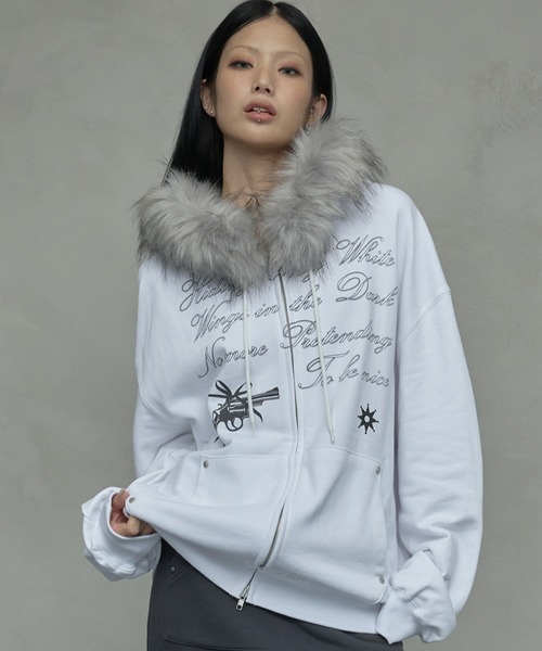 A'GEM/9 × .kom «NIIER NOR/Нианоа» KILL SHOT FUR HOOD ZIP-UP — пушистая худи‑куртка с капюшоном